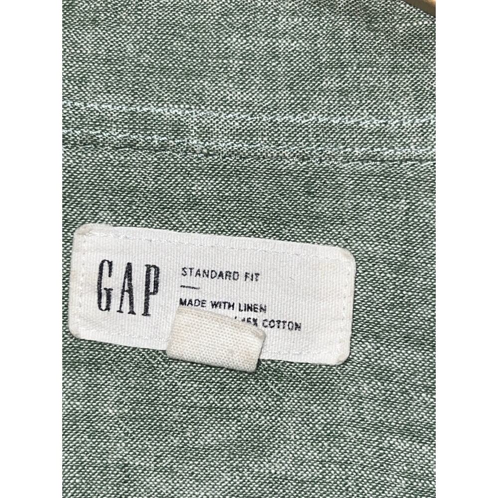 GAP Mens Long Sleeve Button Down Shirt Green Linen Blend Standard Fit Size Large